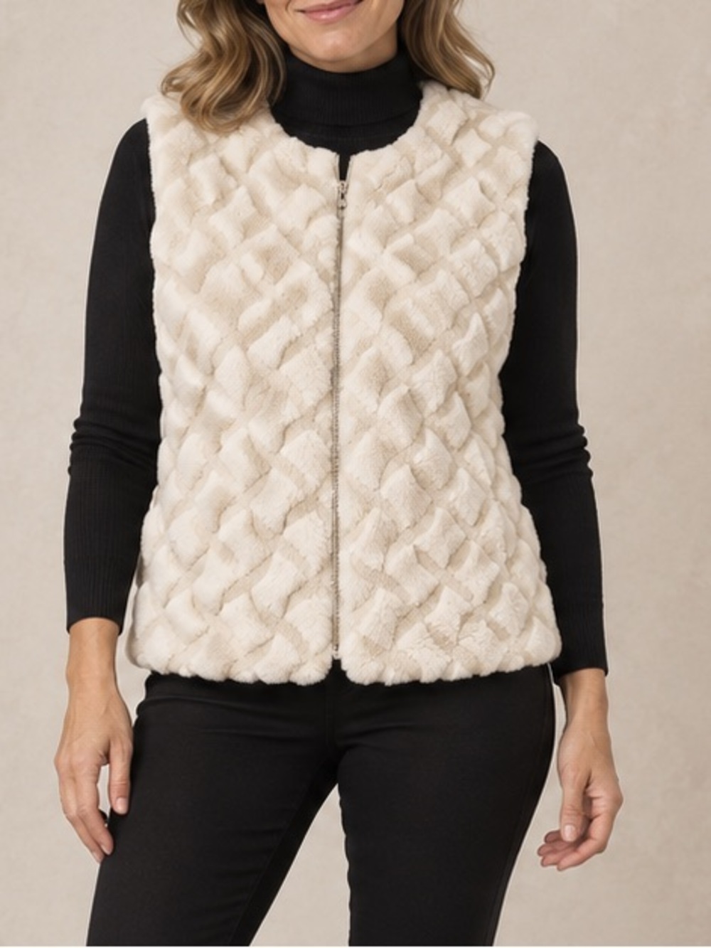 Faux Fur Ivory Textured Vest Size 10